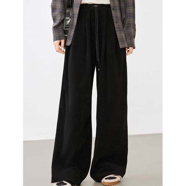 Jeonseon-High Waist Plain Wide Leg Pants