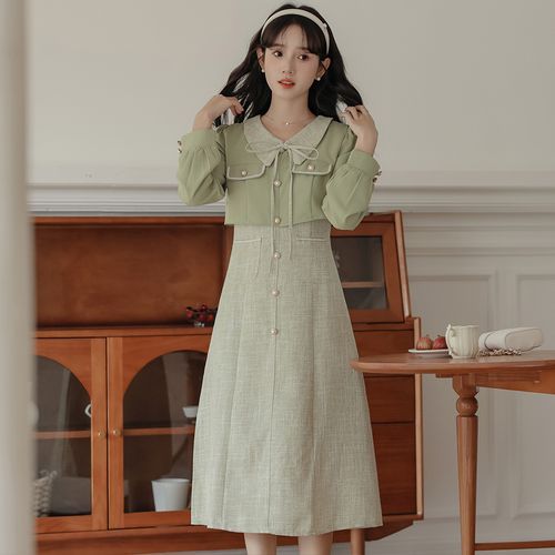 BEAUSY Long-Sleeve Mock Neck Midi A-Line Dress