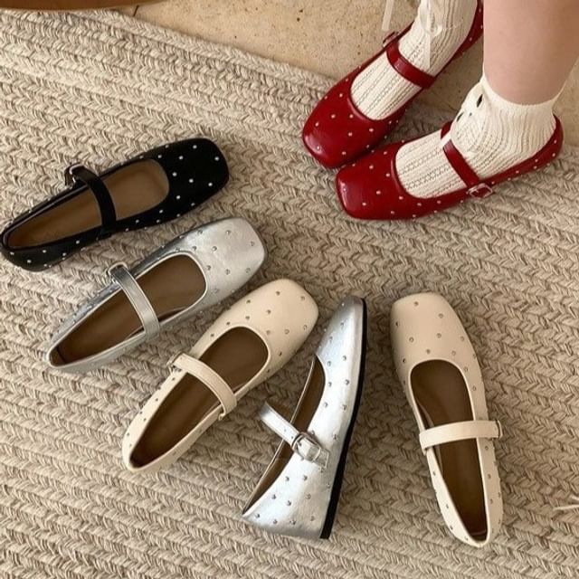 Karlao-Square Toe Studded Hidden Wedge Mary Jane Shoes