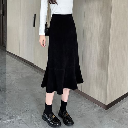 High Waist Plain Midi Mermaid Skirt