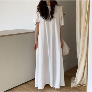 Jesong Short-Sleeve Crew Neck Plain Midi T-Shirt Dress Sale