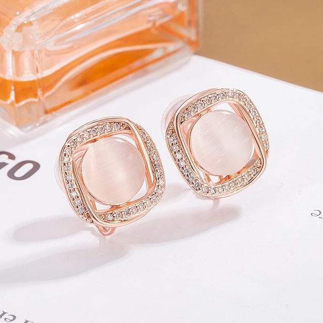 Forainer-Square Glitter Stud Earring Clip On Earring