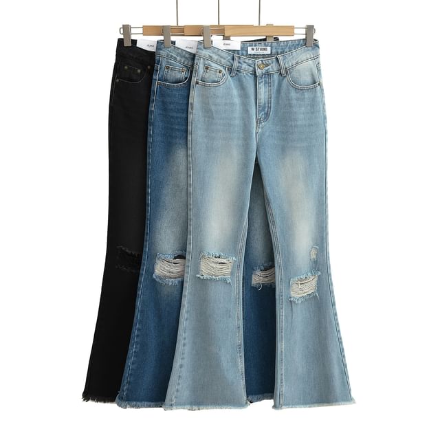 Asiris-High Rise Ripped Washed Flared Jeans