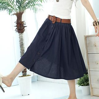 Tokyo Fashion Button-Front Belted Long Skirt | YesStyle