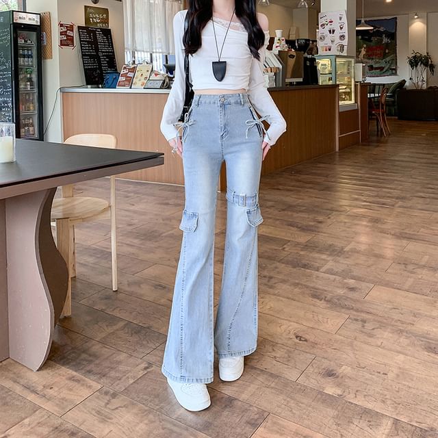 OGAWA-High Waist Washed Flared Jeans