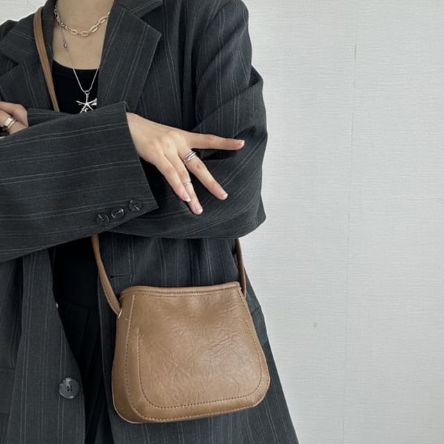 Basaran-Plain Faux Leather Crossbody Bag