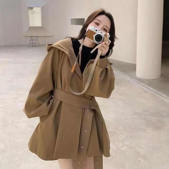Everose-Plain Hooded Button Jacket