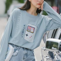 TREEZIN - Long-Sleeve Cat Print T-Shirt
