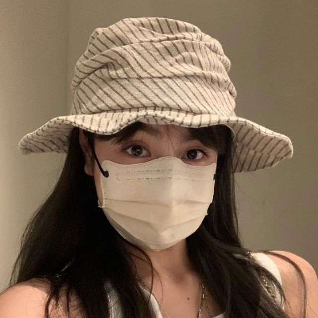 HATHOT-Striped Linen Bucket Hat