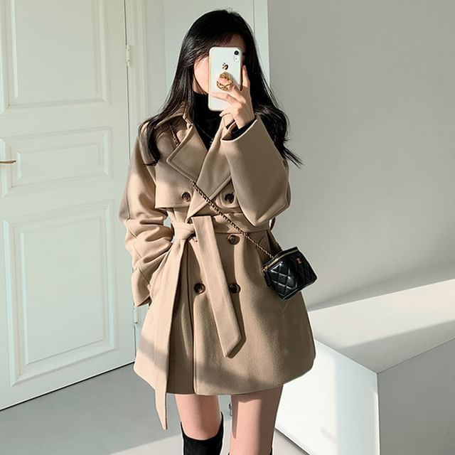 Sienne-Double Breasted Plain Coat