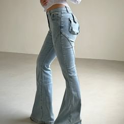 Puffie - Low-Waist Washed Bell Bottom Jeans