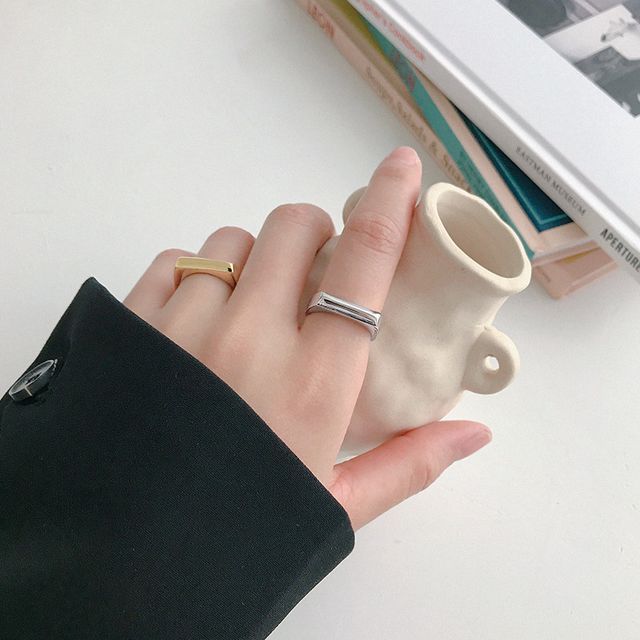 Fireflicka-925 Sterling Silver Polished Bar Open Ring