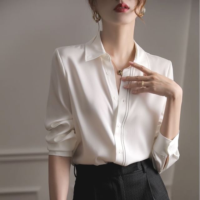 Lewwe-Long-Sleeve Plain Shirt