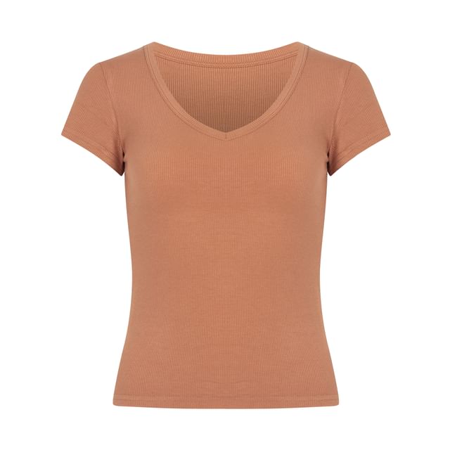 Colada-Short-Sleeve V-Neck Plain Tee