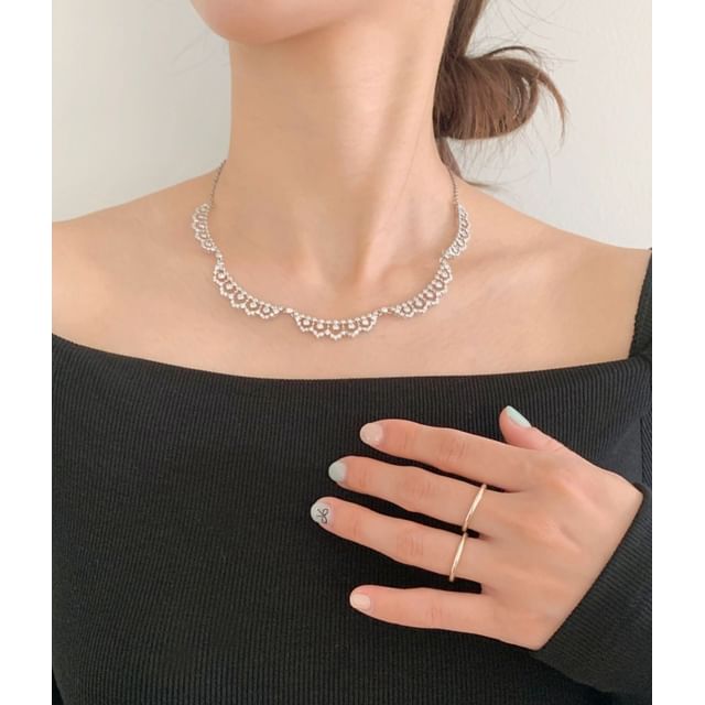 SeoulMall-Rhinestone Lace Necklace