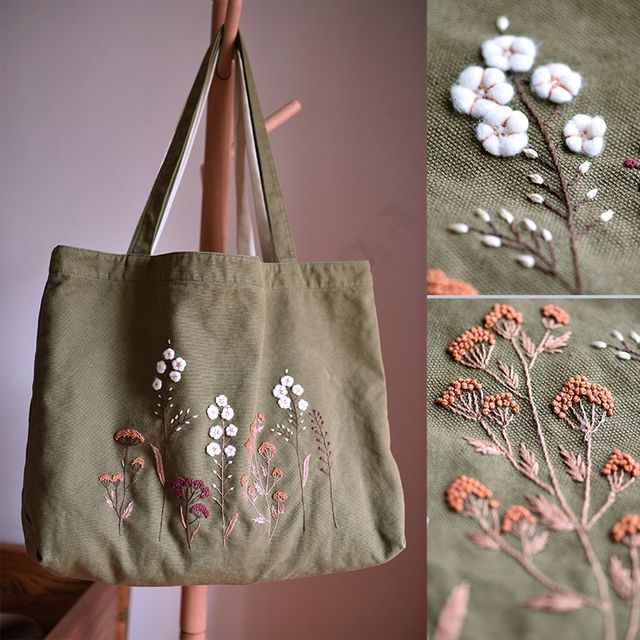 Floral Tote Bag DIY Embroidery Kit (various designs)