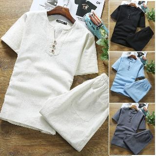 Aozora-Set Short-Sleeve Button-Up Top Pants