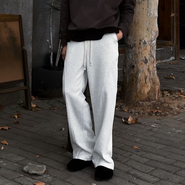 DragonRoad-Drawstring Waist Plain Wide Leg Sweatpants