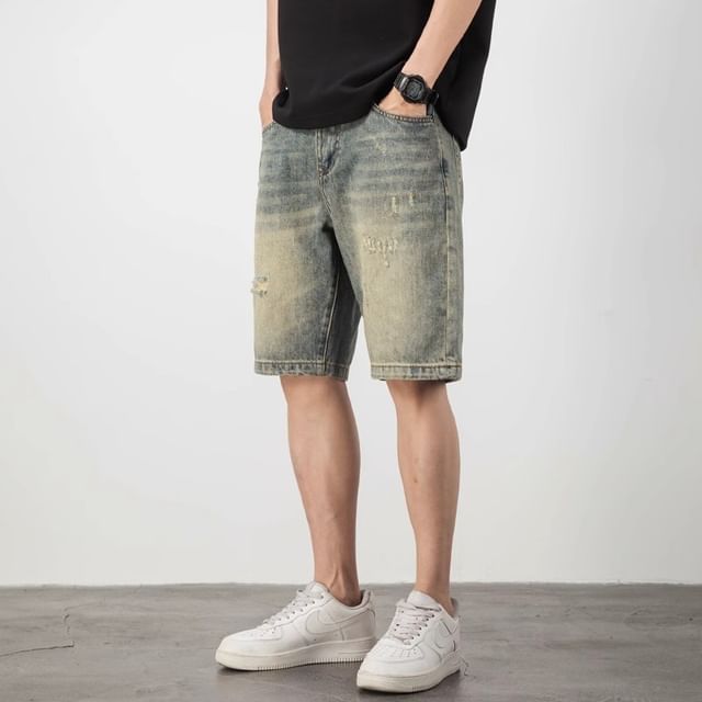 Savenne-Mid Rise Washed Denim Shorts