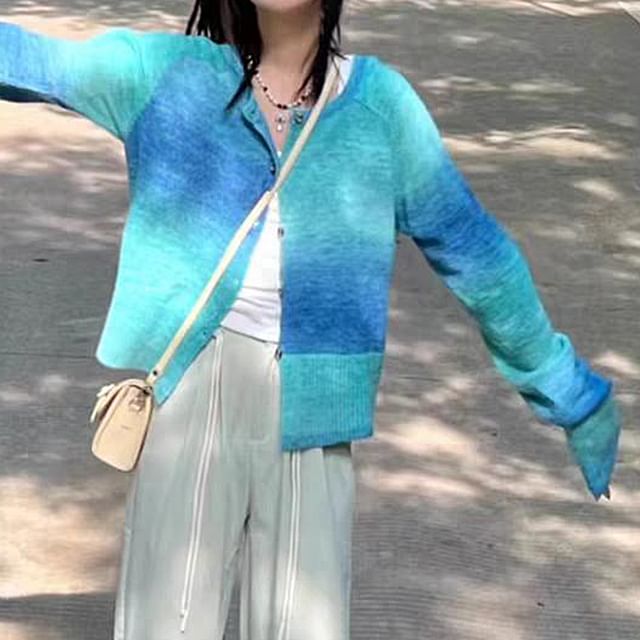 Keiko Girl-Round Neck Gradient Cardigan