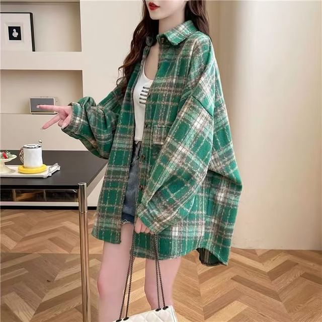 Everose-Long-Sleeve Plaid Oversized Shirt