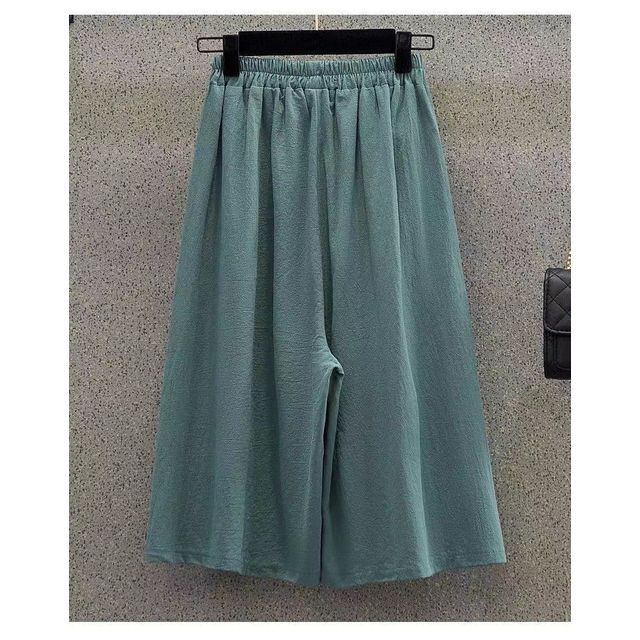 High Waist Plain Capri Wide Leg Pants