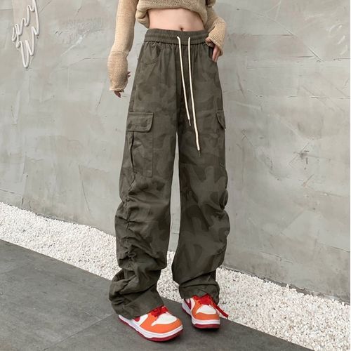 2DAWGS - Drawstring Waist Camo Print Ruched Loose-Fit Cargo Pants