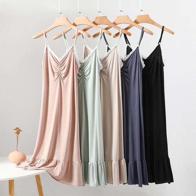 KUMI-Spaghetti Strap Ruffle Pajama Dress
