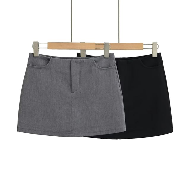 Asiris-Mid Waist Plain Mini Pencil Skirt