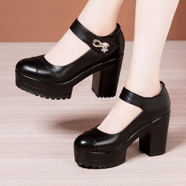 Freesia-Platform Block Heel Mary Jane Pumps
