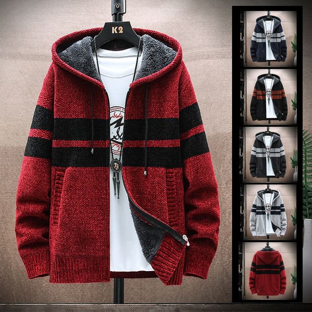 Aozora-Two Tone Hooded Zip Cardigan