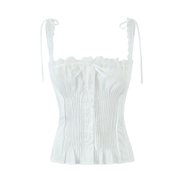 Ulark-Ruffle Trim Pleated Camisole Top