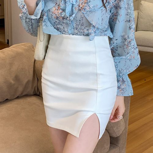 High-Waist Slit Mini Pencil Skirt