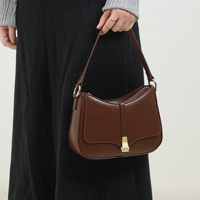 tablarosa-Plain Faux Leather Shoulder Bag