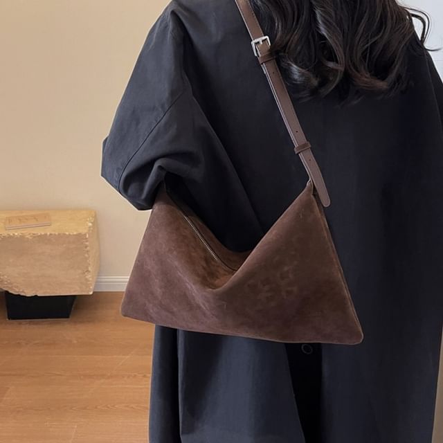 KOCORE-Plain Faux Suede Crossbody Bag