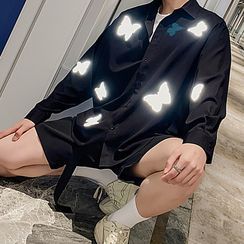 CHIC ERRO - Reflective Butterfly Print Shirt CHIC ERRO - Reflective Butterfly Print Shirt