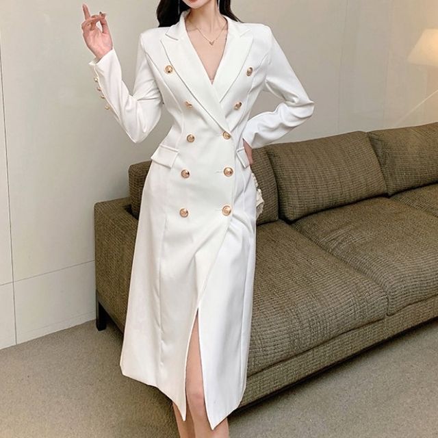 knee length dresses for ladies Elegant Tailored Blazer Midi Dress