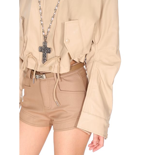 AXEN-High Waist Plain Shorts