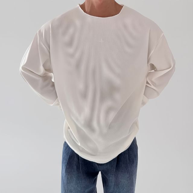 mopagrati-Long Sleeve Round Neck Plain T-Shirt