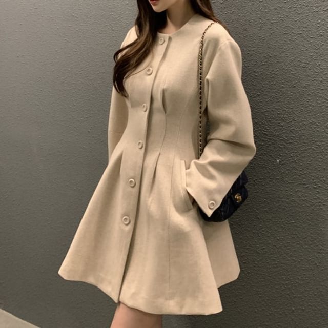 Coris-Button-Up Plain Long Coat