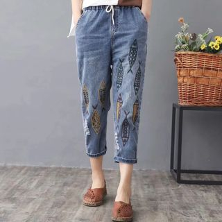 embroidered jean capris