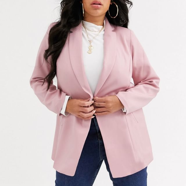 tropibreeze-Notch Lapel Plain One-Buttoned Blazer