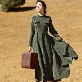 Corduroy Long-Sleeve A-Line Maxi Dress ...