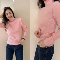 FROMBEGINNING - Turtleneck Color Knit Top