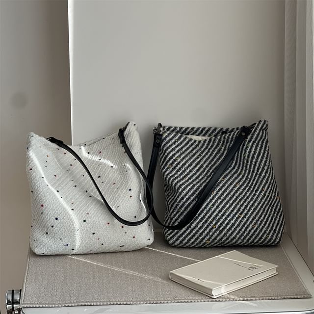 Basaran-Dotted Shopper Bag Striped Shopper Bag