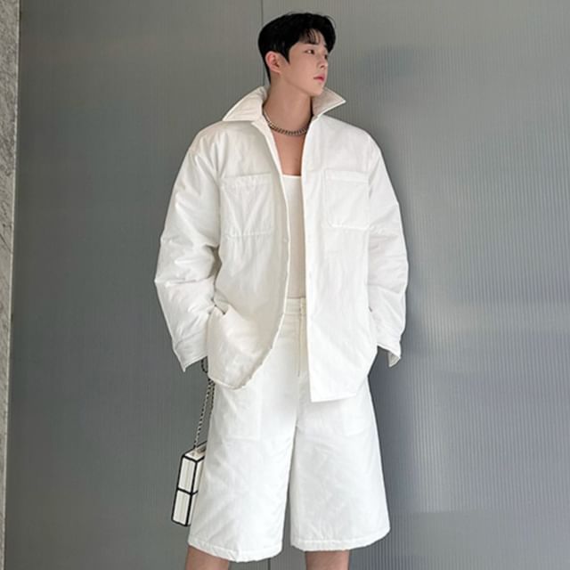 Patow-Set Plain Zip Jacket Mid Waist Shorts