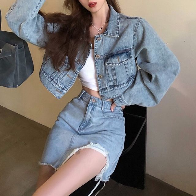 cropped baggy denim jacket