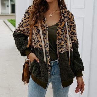 leopard zip up hoodie