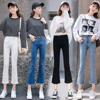 Denimot-Mid Rise Cropped Boot-Cut Jeans
