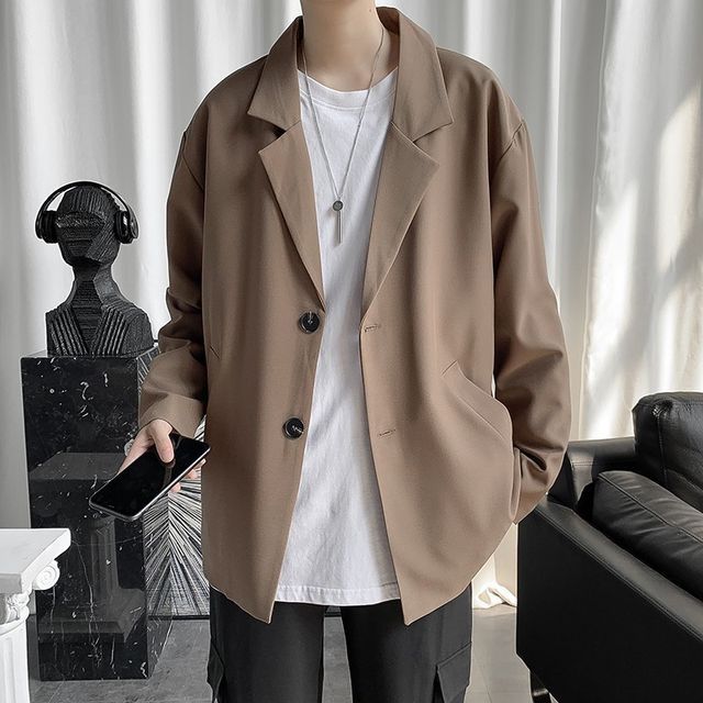 Ninine-Notch Lapel Plain Single Breasted Blazer